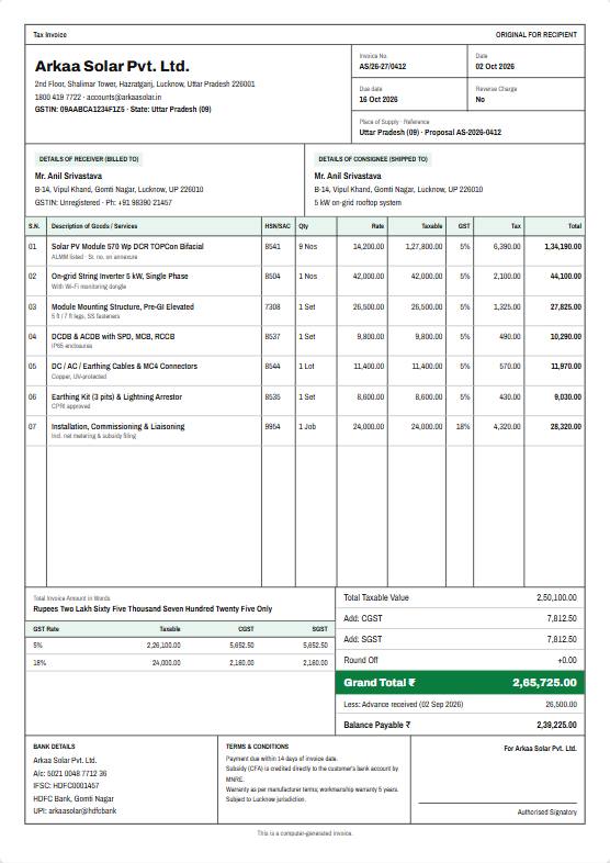 GST Form invoice design